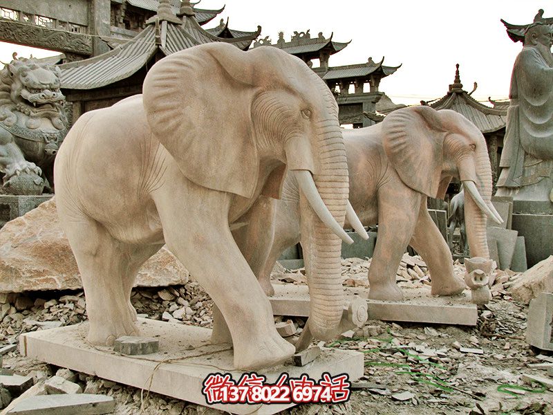 精美大理石石雕大象雕塑，美化戶外園林景區