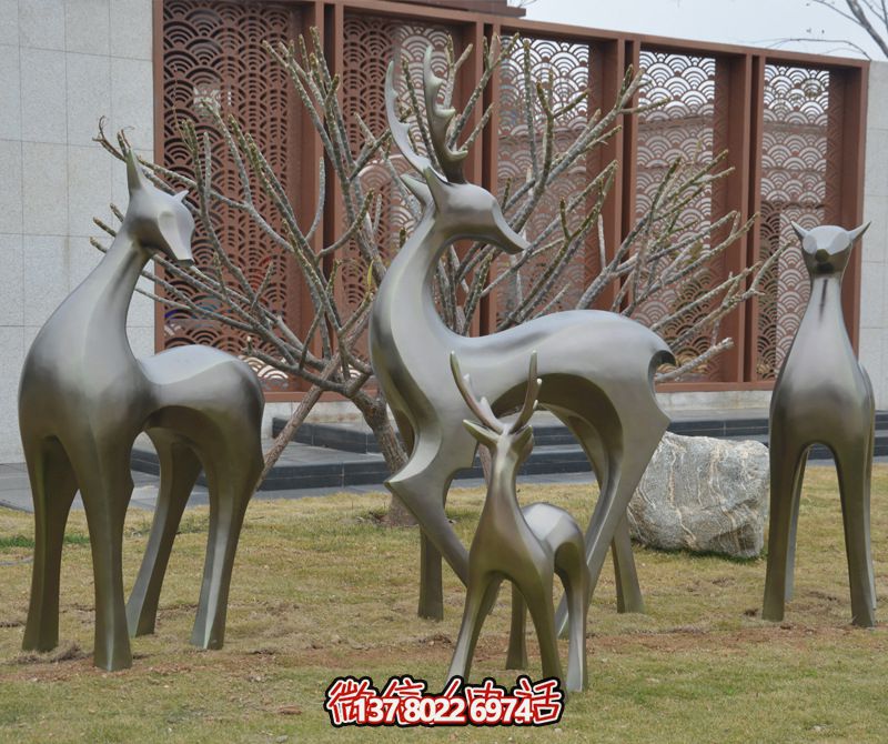 公園景區不銹鋼仿銅抽象藝術鹿雕塑