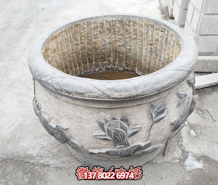 仿古荷花鯉魚浮雕石雕水缸雕塑