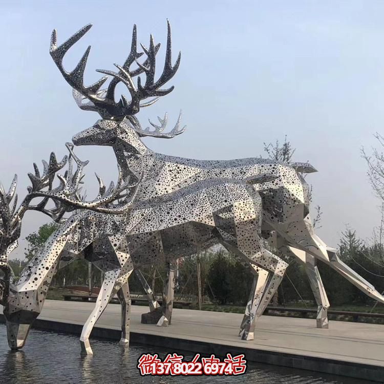 梅花鹿不銹鋼幾何園林抽象動物景觀