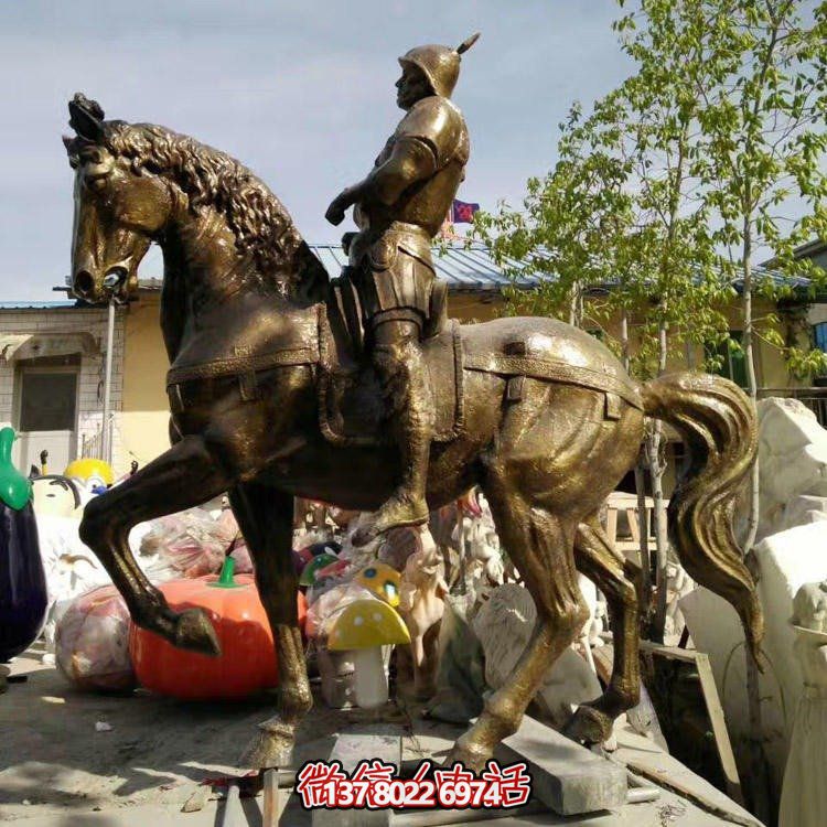 公園廣場(chǎng)擺放玻璃鋼仿銅古代騎馬將軍人物雕塑